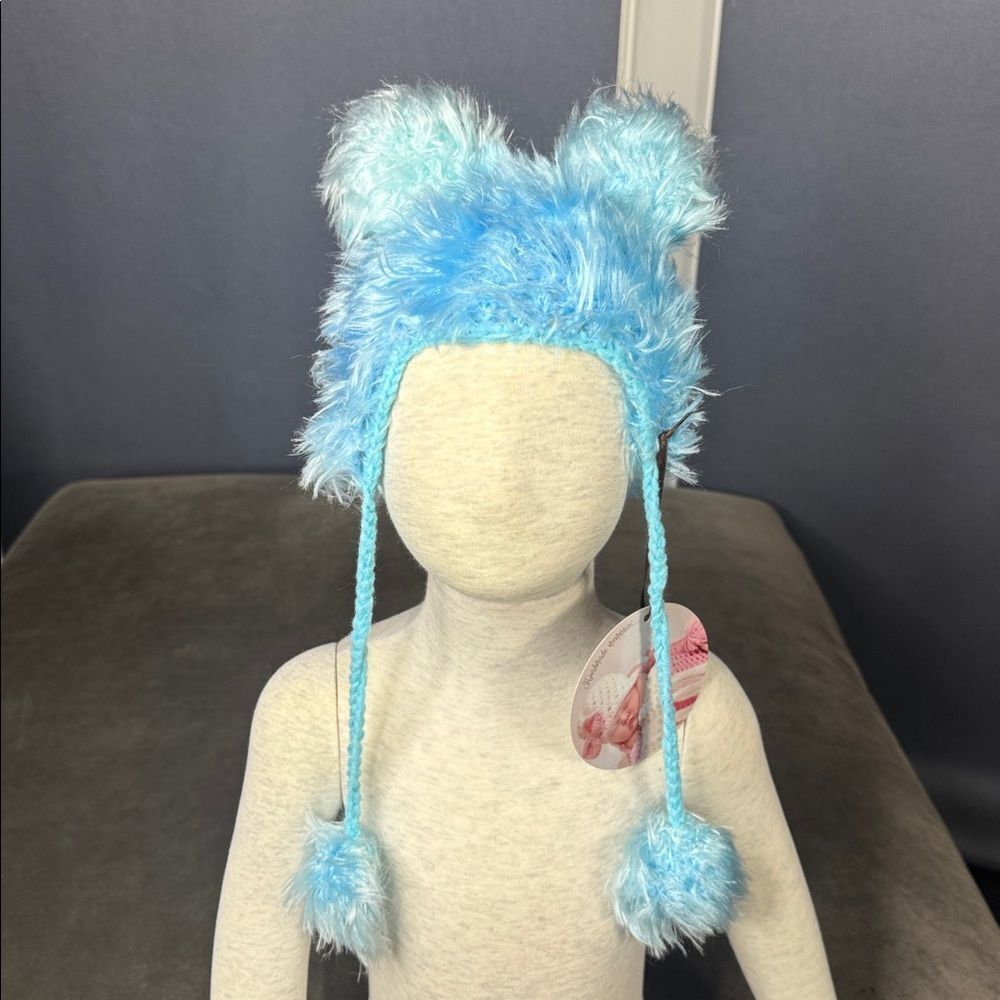 Daisy Baby Infant Toddler Fuzzy Lil’ Bear Beanie Hat Blue Size 0-6 months NWT